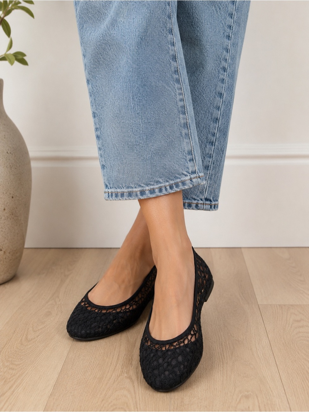 Authentic American Heritage Whimsy Cottagecore Black Lace Crochet Ballet Flats.